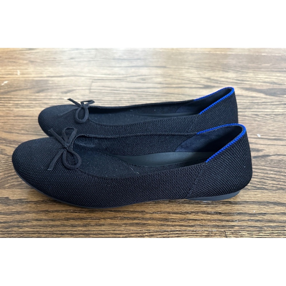Rothy's Ballet Flat Bow Womens 7 Black Solid Knit Comfort Washable Everyday